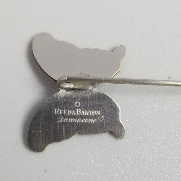 Vintage Reed & Barton Damascene Butterfly Stick Pin, Silver Tone Mixed Metal - Picture 5 of 9
